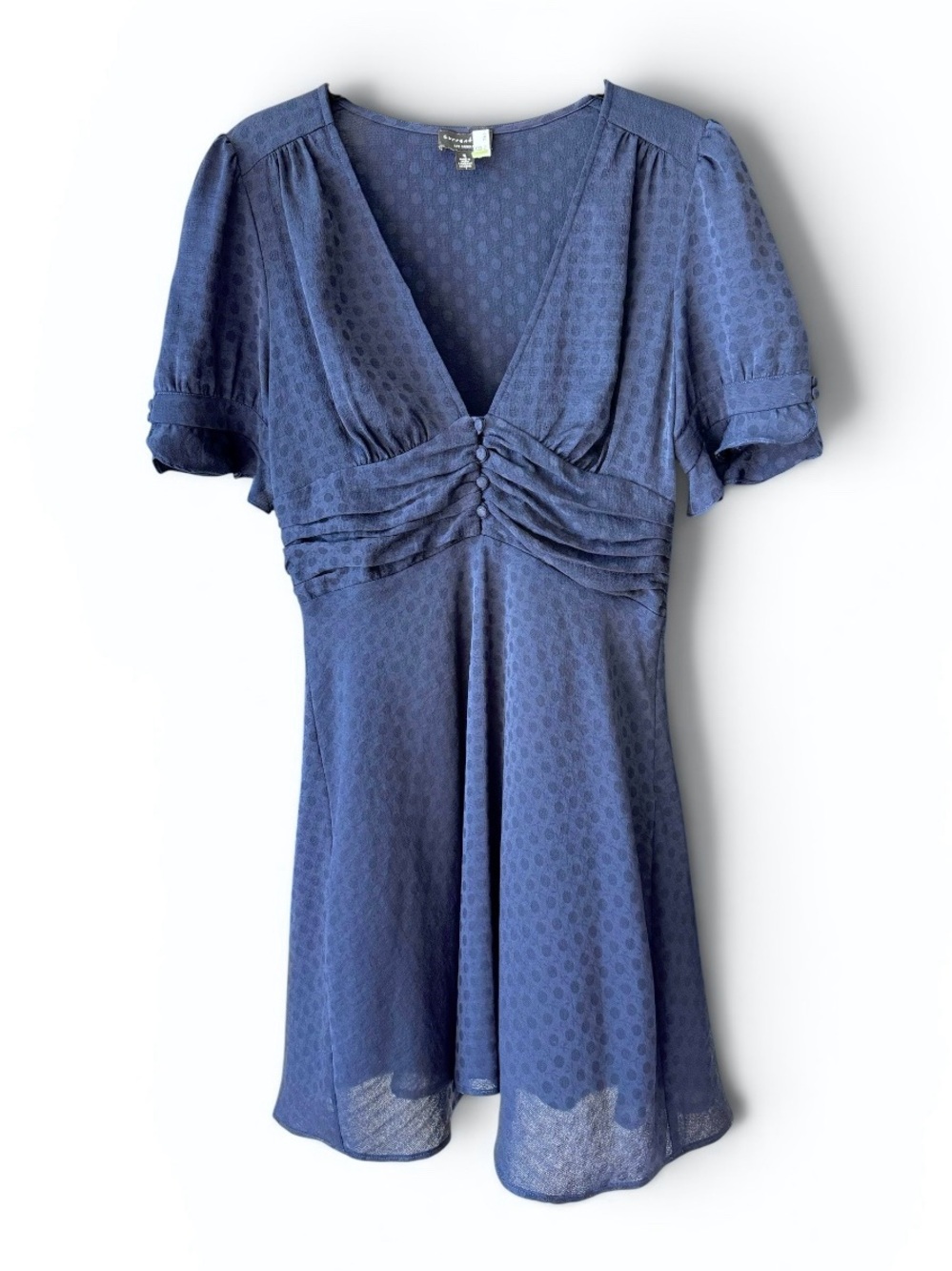 Vintage Navy Polka Dot V-Neck Mini Dress